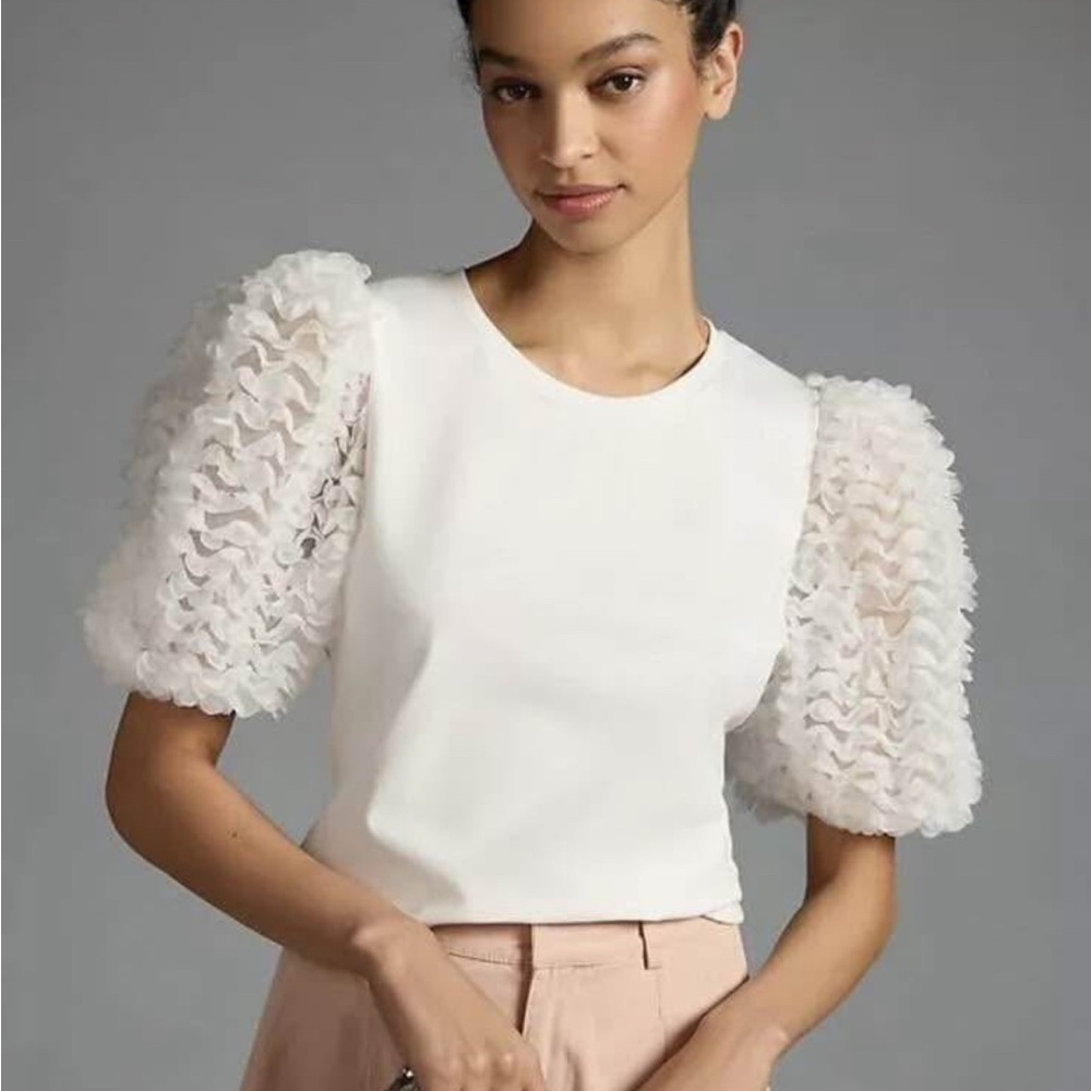 NWT Flat White Anthropologie Ruffle Sleeve Top size medium